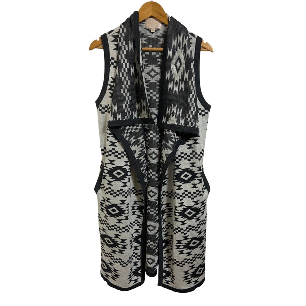 Skies Are Blue Sleeveless Cardigan‎ Duster Aztec Geometric Print Women's Small